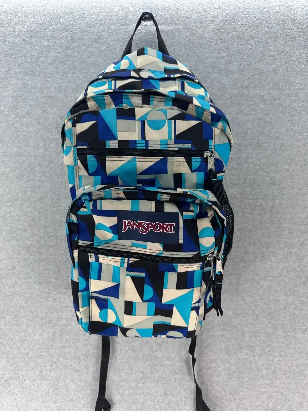 Jansport Blue Geometric Bug Student Backpack Compartments School Travel Bookbag
